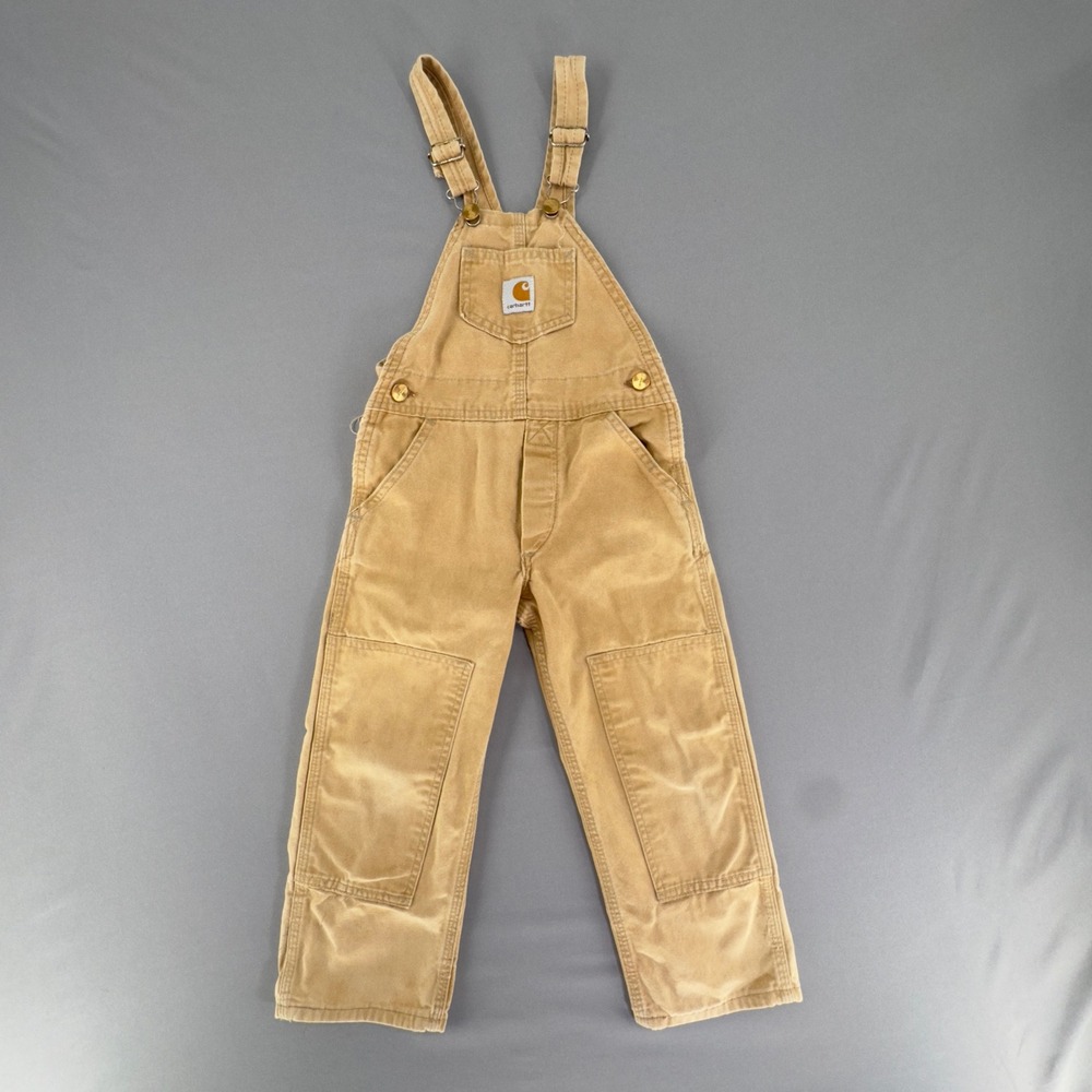 Vintage Carhartt Youth Duck Canvas Bib Overalls Double Knee Brown Workwear